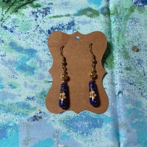 Vintage Blue Cloisonné dangle pierced earrings